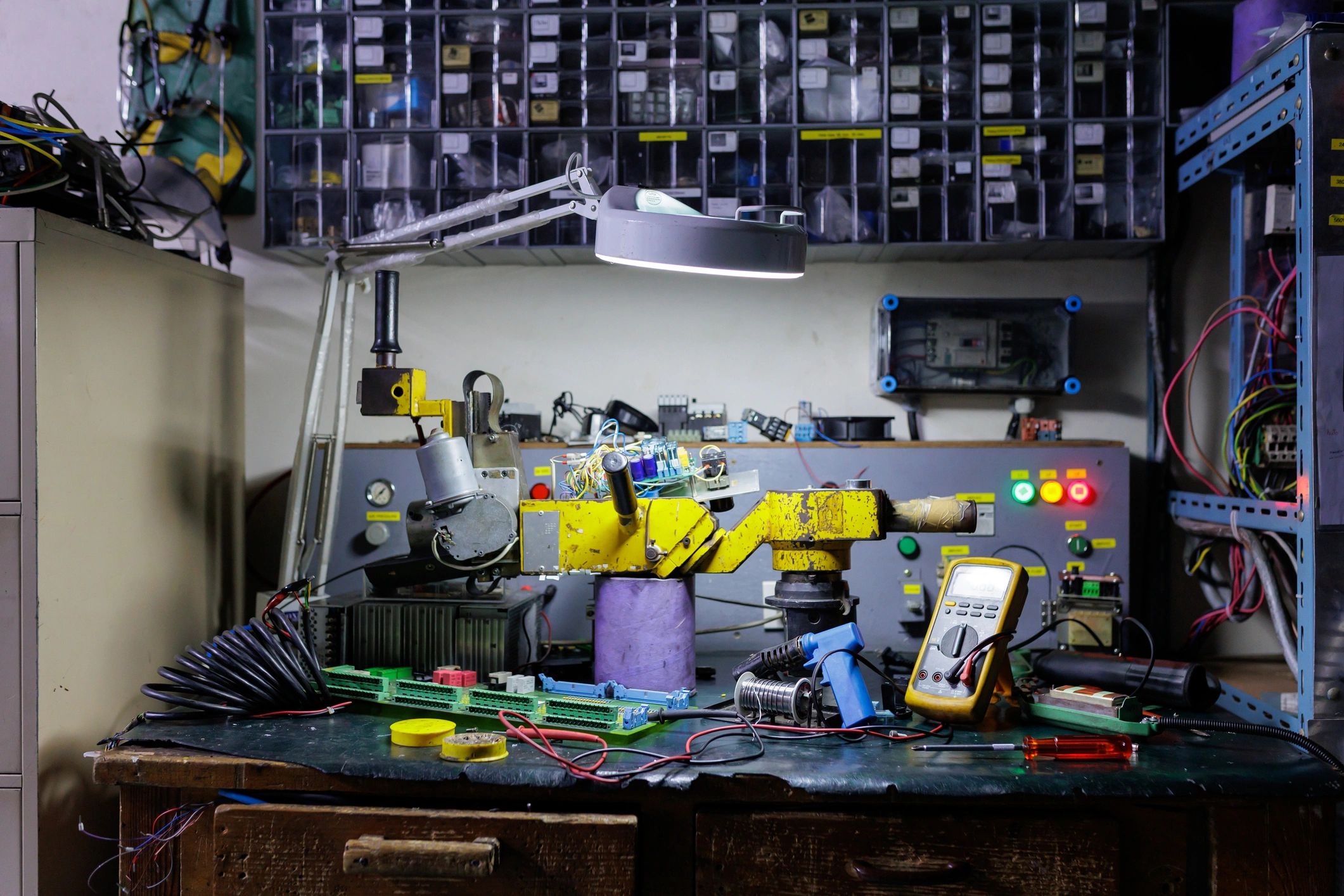 Workbench with electronics tools used for product testing